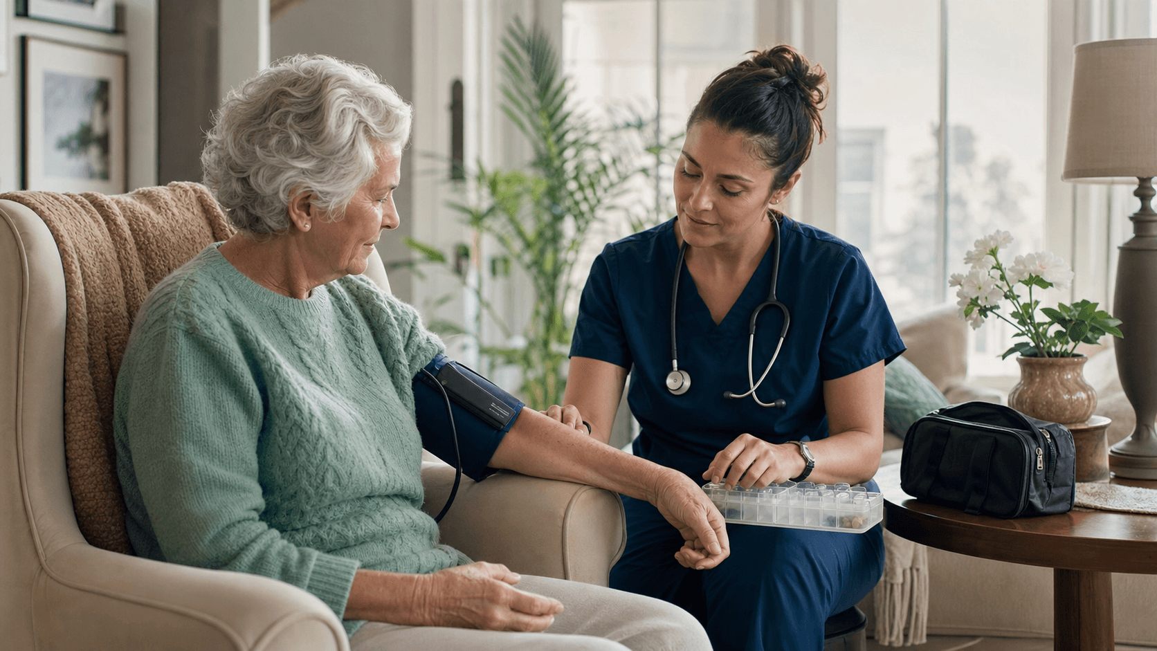 A private duty nurse providing calm one-to-one clinical support at home
