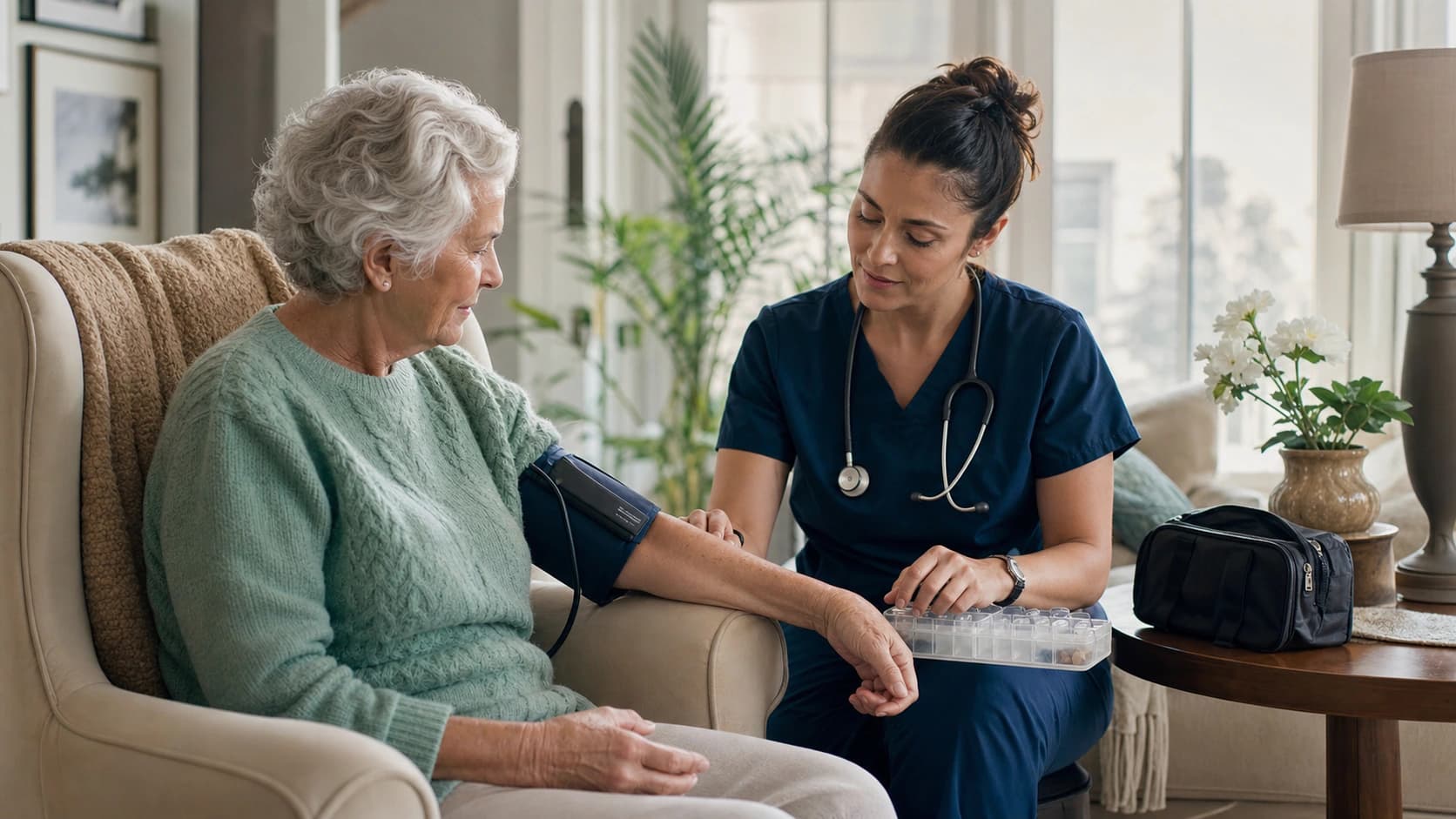 A private duty nurse providing calm one-to-one clinical support at home