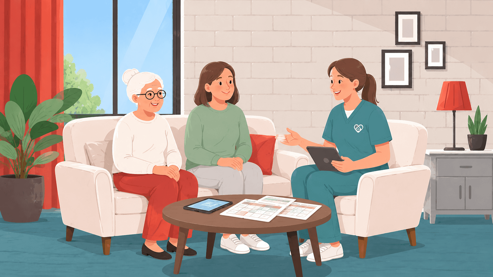 Axzons Homecare coordinator reviewing a personalized care membership plan with a family