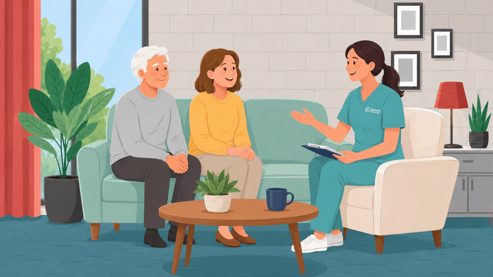 Axzons Homecare coordinator providing supportive mental health-related care guidance at home